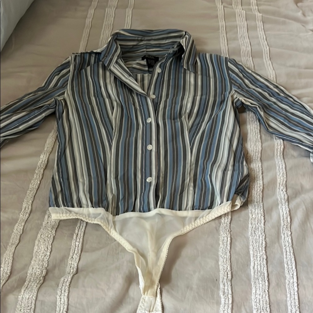 Striped Button-Up Bodysuit for Women in the Workplace